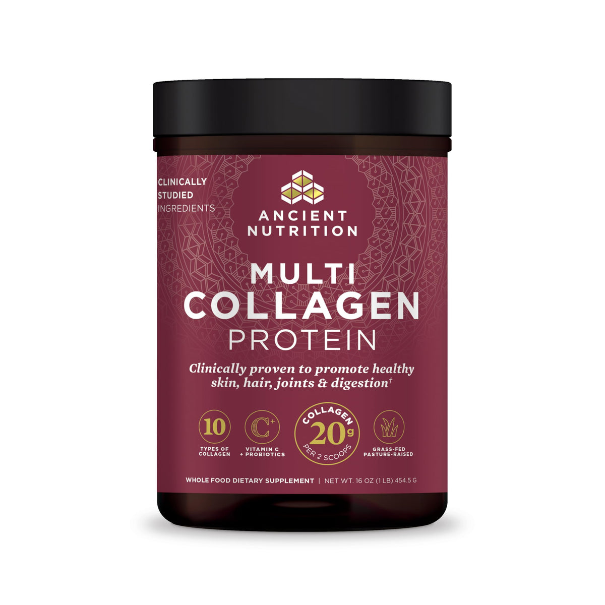 Ancient Nutrition Collagen Powder 454g front view packaging