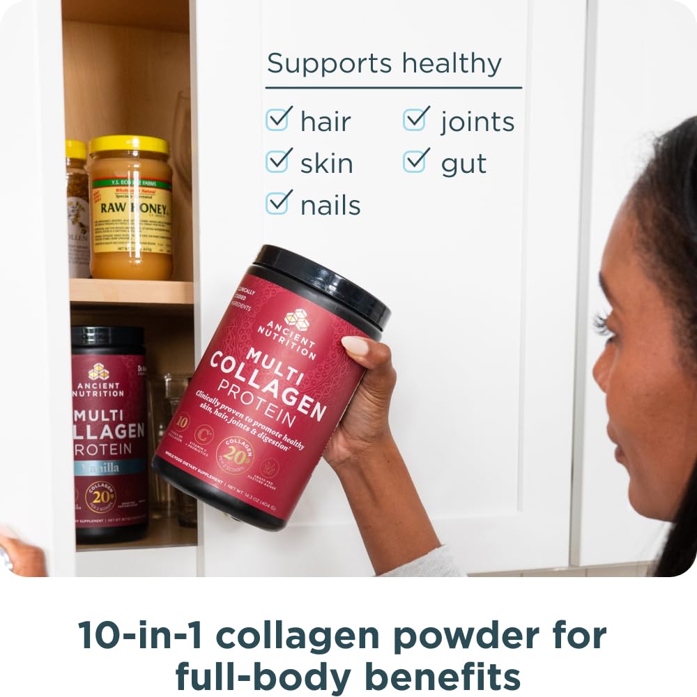 Ancient Nutrition Collagen Powder in a glass of water