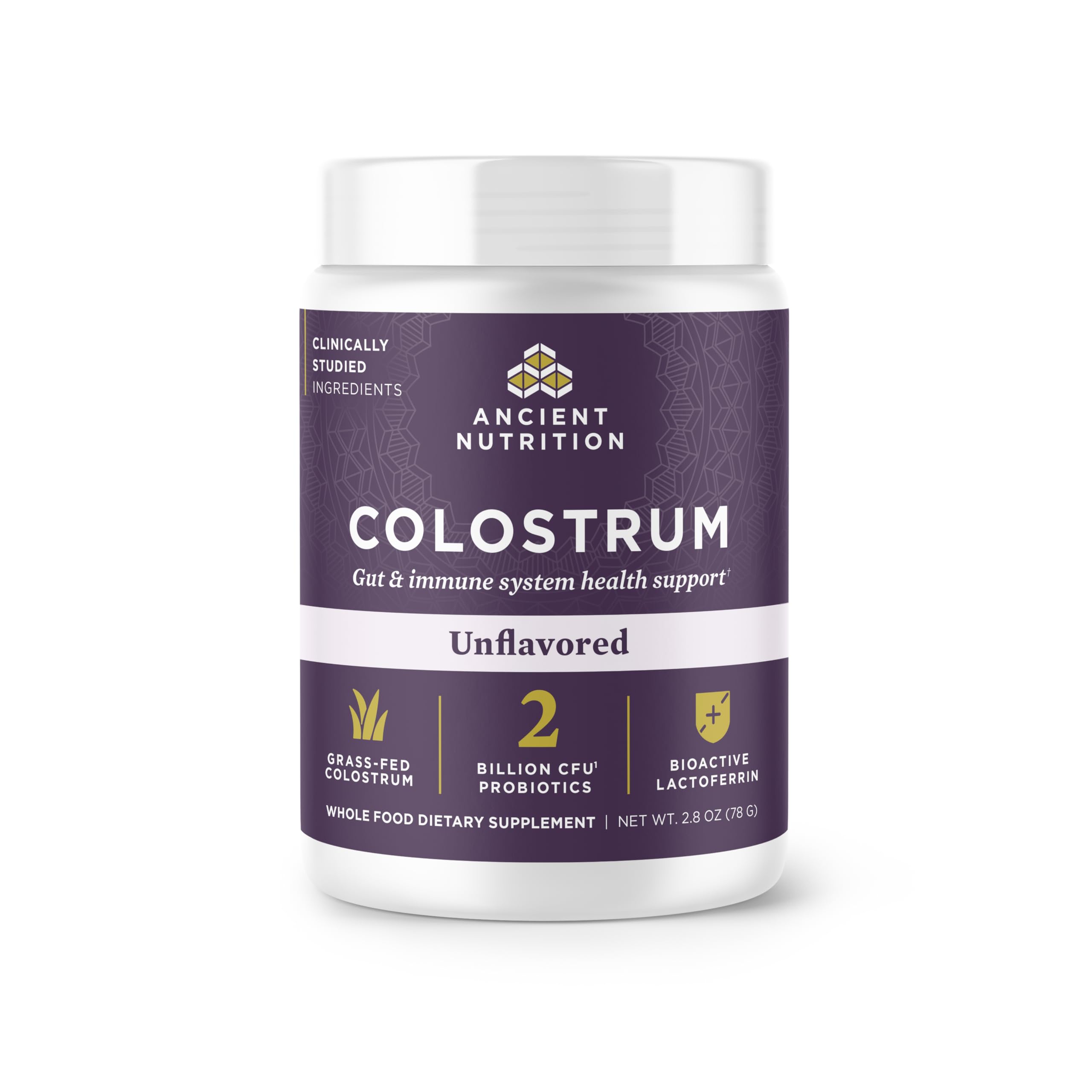 Ancient Nutrition Colostrum Powder 28g front view packaging