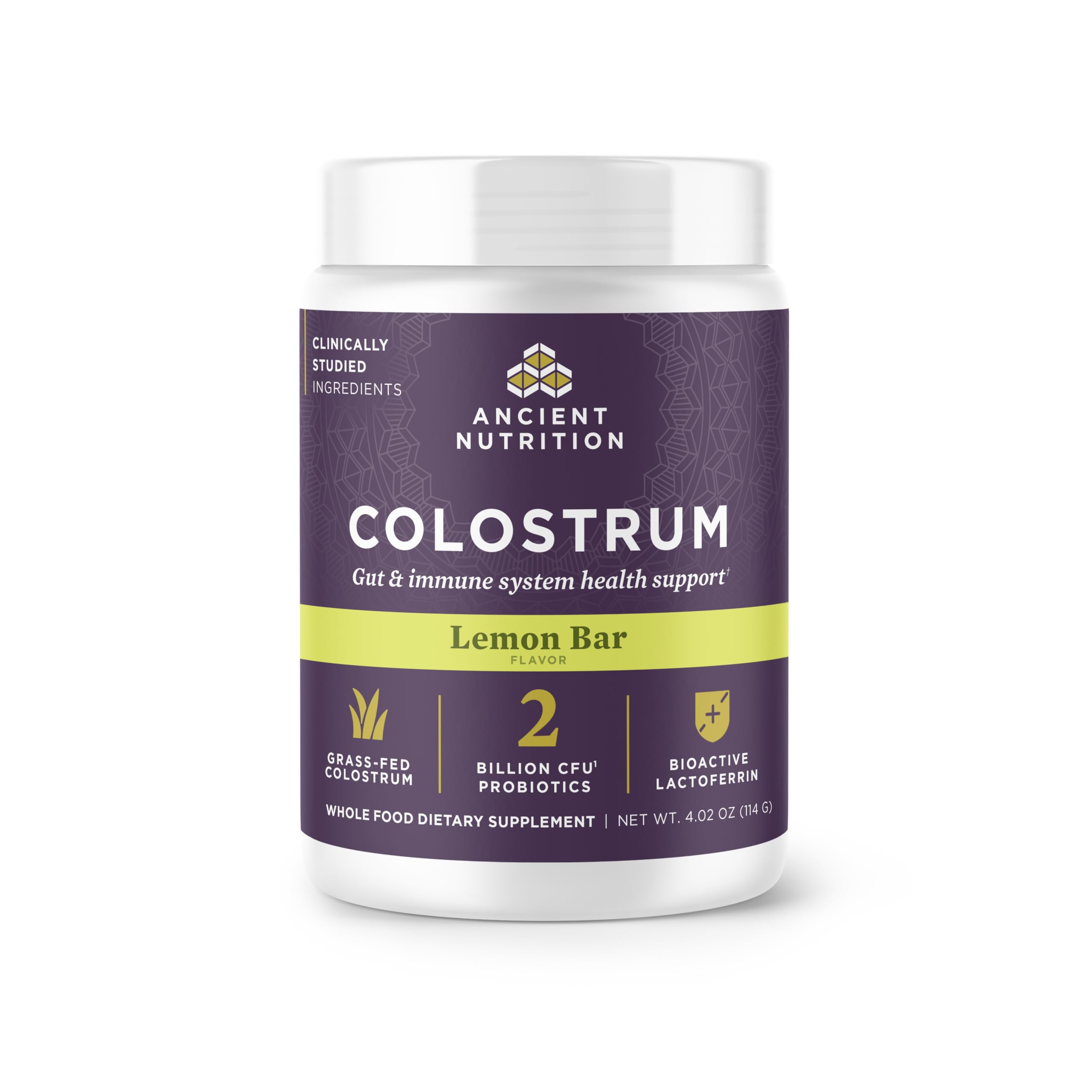 Ancient Nutrition Colostrum Powder 28g front view with packaging