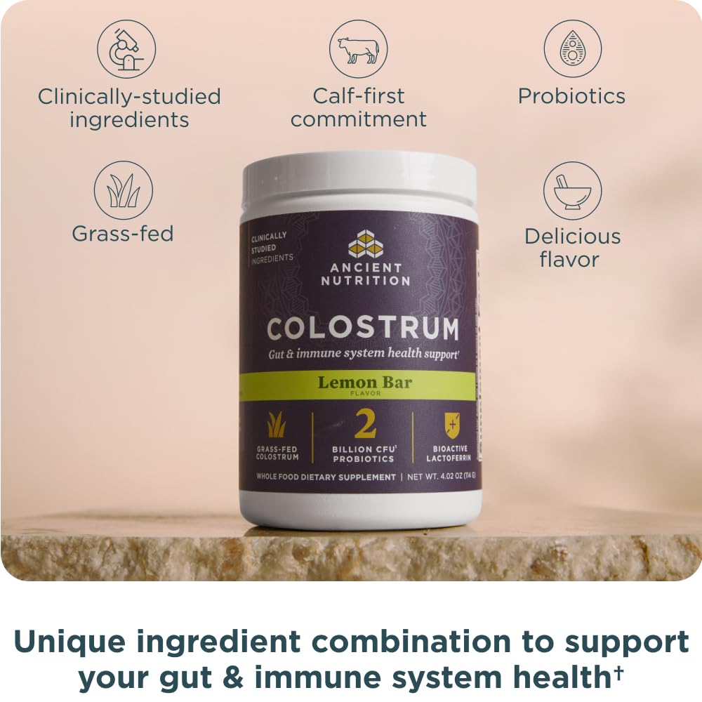 Ancient Nutrition Colostrum Powder 28g scoop with powder