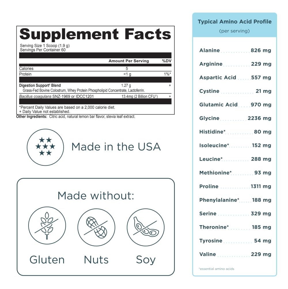 Ancient Nutrition Colostrum Powder 28g with a measuring scoop