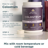 Ancient Nutrition Colostrum Powder in a glass of water