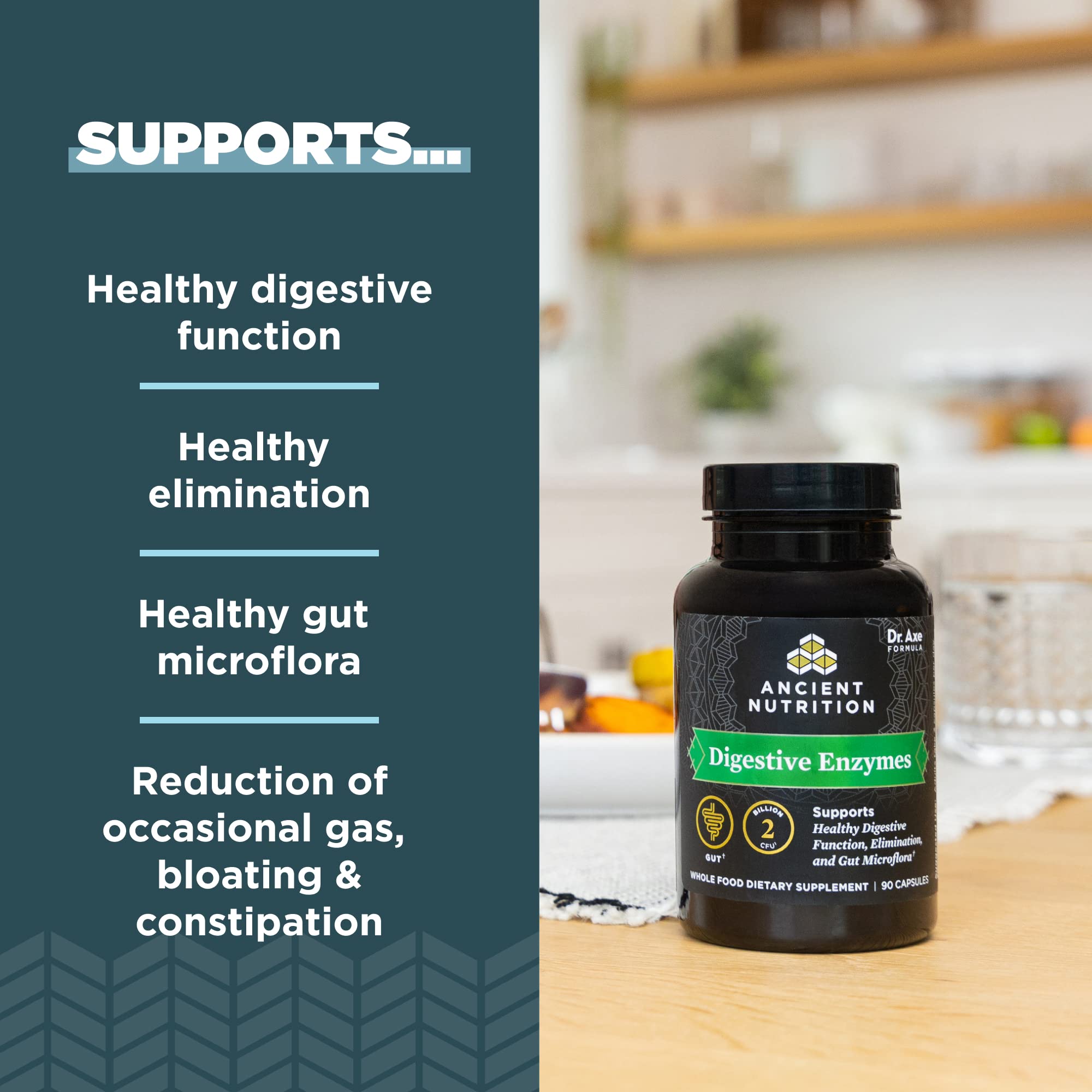 Ancient Nutrition daily Enzymes 90 Ct back view