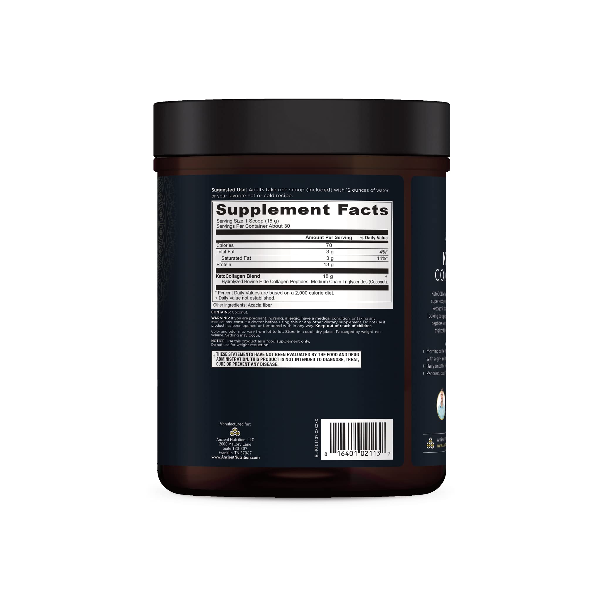 Ancient Nutrition KetoCOLLAGEN Powder scoop and serving suggestion