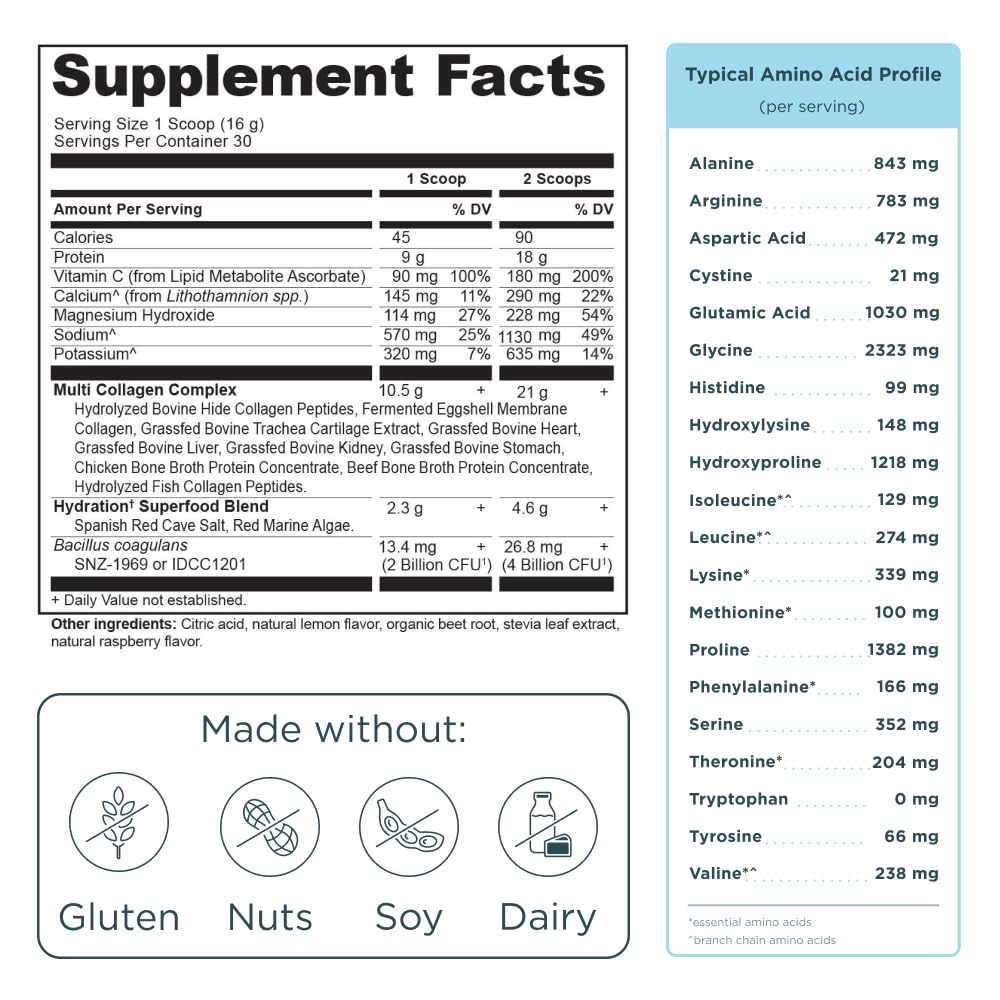 Ancient Nutrition Multi Collagen Advanced Hydrate with a measuring spoon