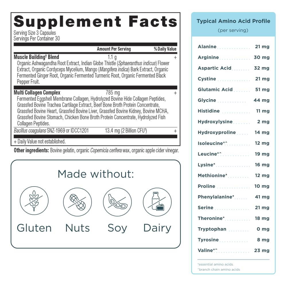 Ancient Nutrition Multi Collagen Advanced Muscle Capsules side view
