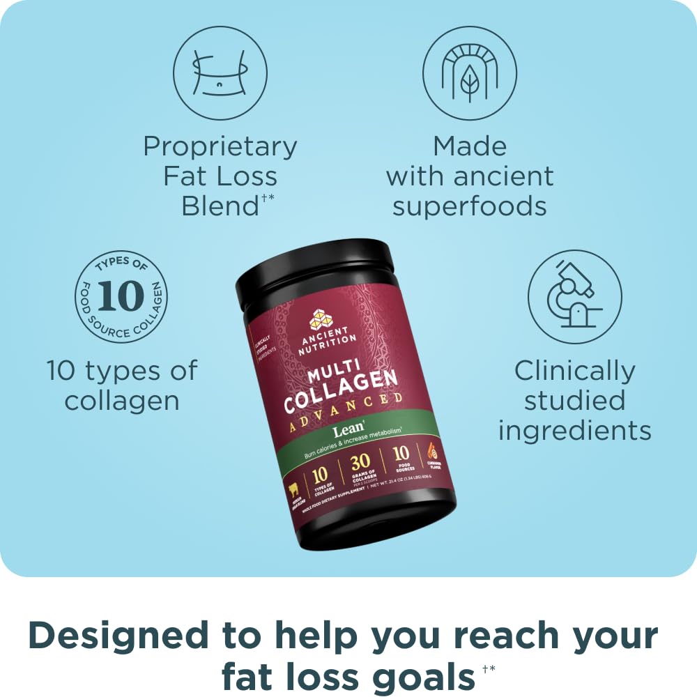 Ancient Nutrition Multi Collagen Complex 249g back view with ingredient details