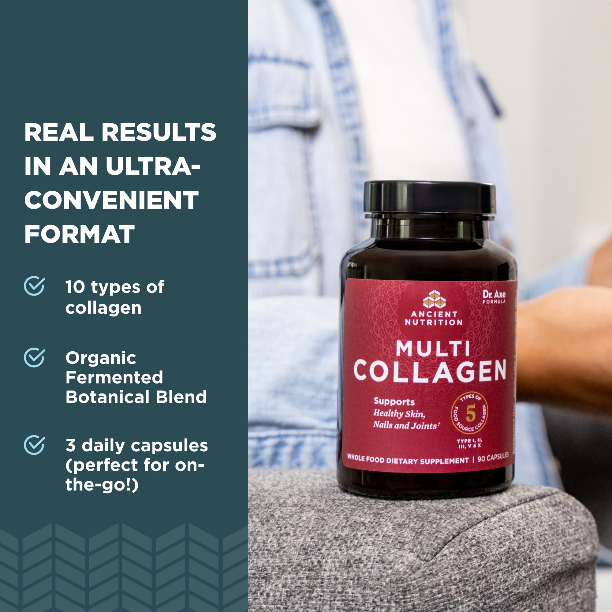 Ancient Nutrition Multi Collagen Protein capsules close-up of capsules