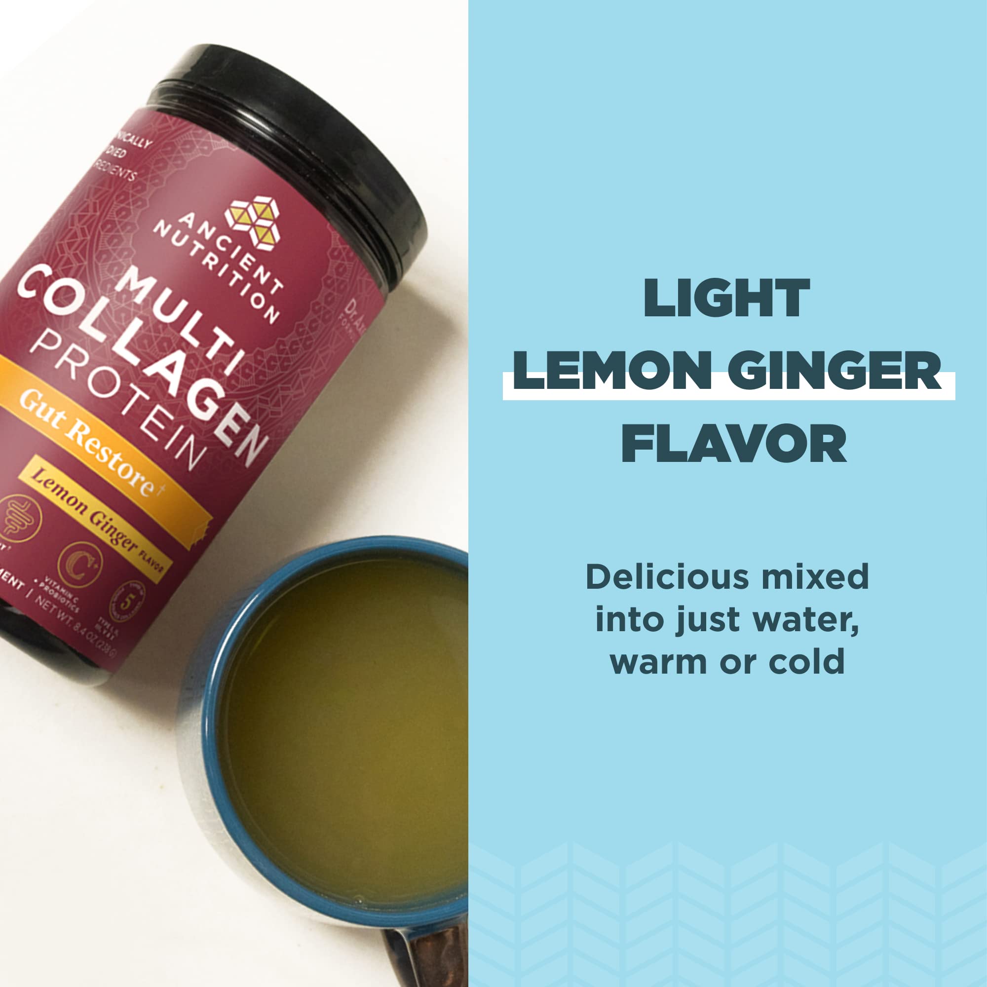 Ancient Nutrition Multi Collagen Protein Gut Restore ingredients close-up