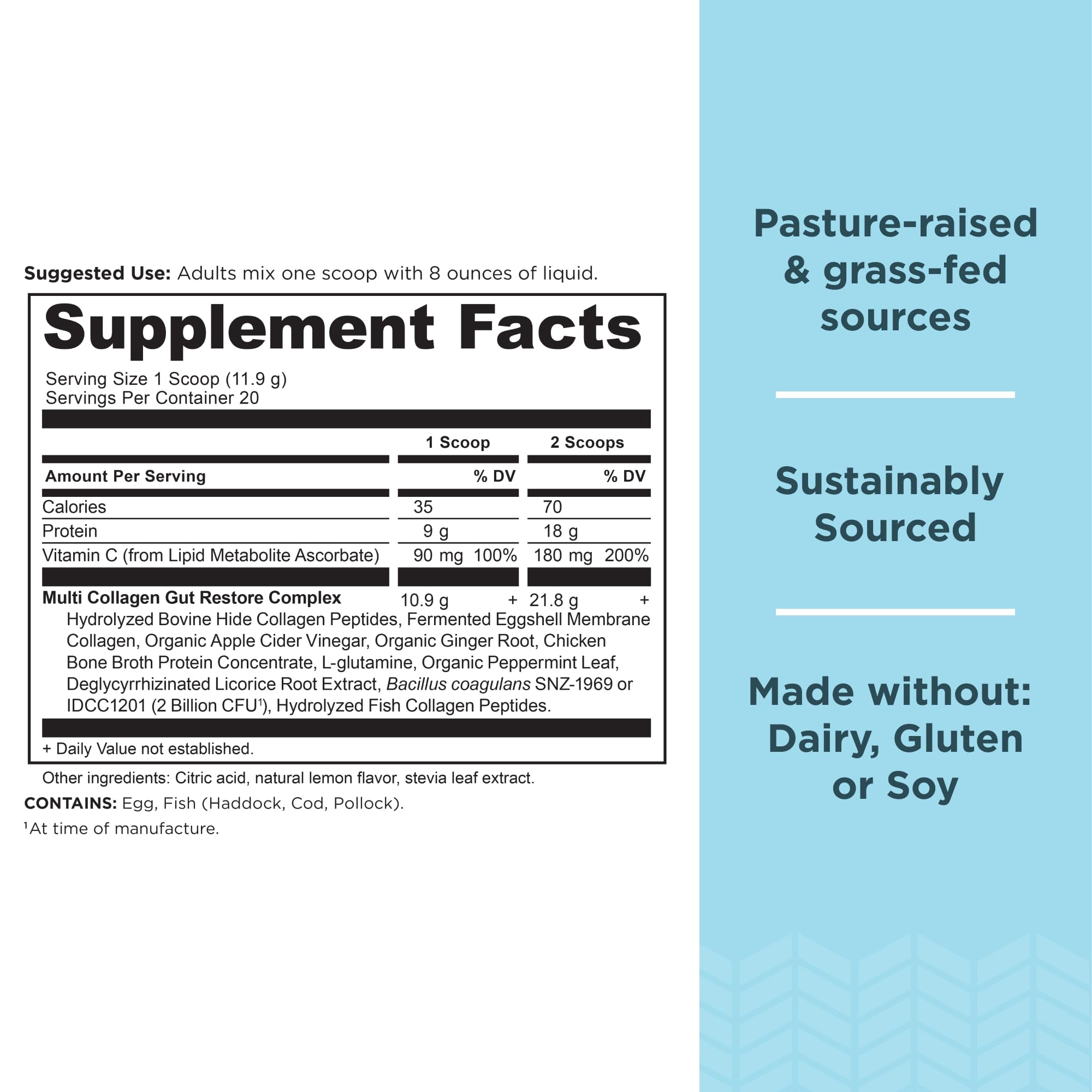 Ancient Nutrition Multi Collagen Protein Gut Restore packaging side view