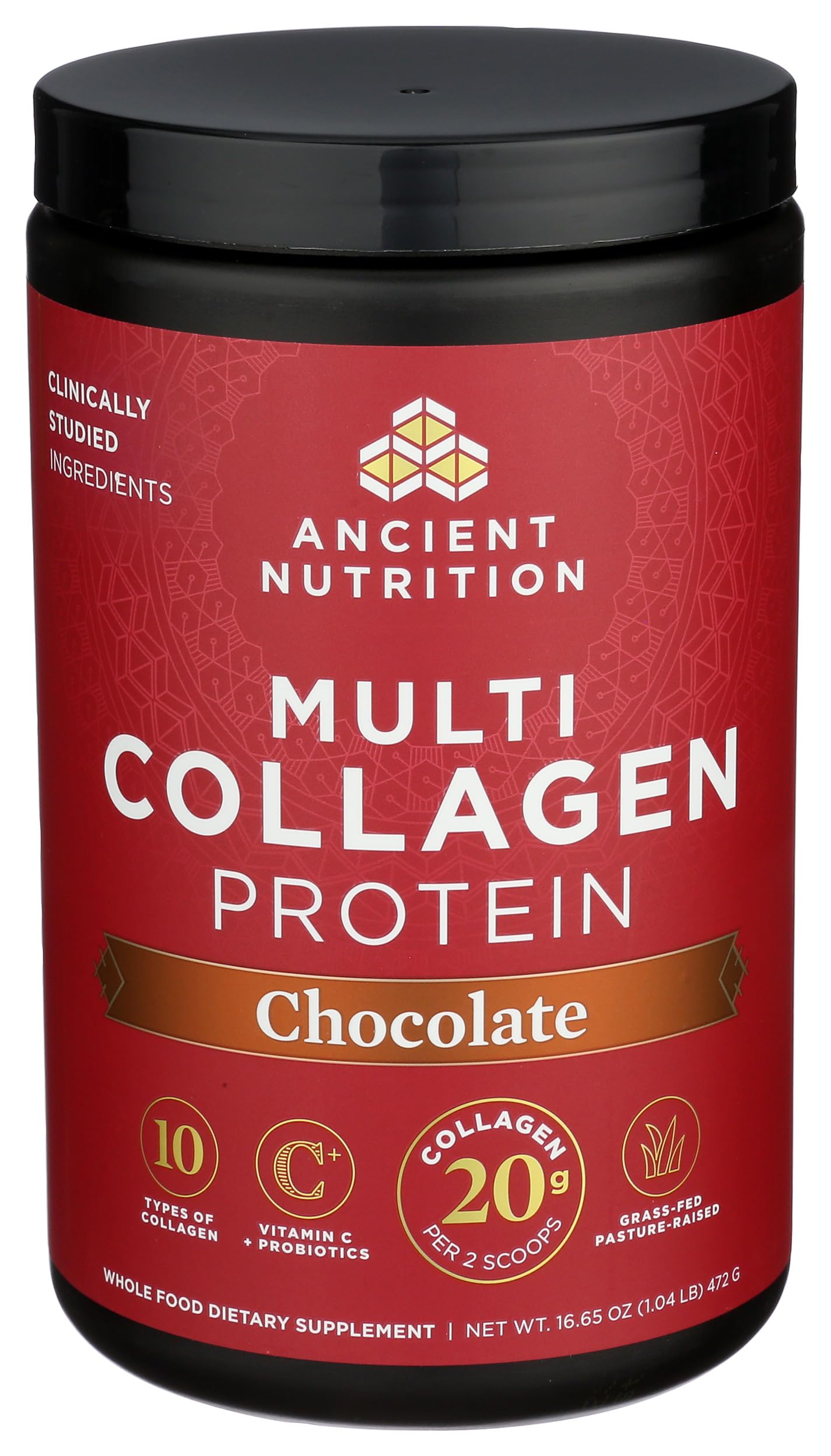 Ancient Nutrition Multi Collagen Protein Powder Chocolate mixed in a smoothie