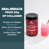 Ancient Nutrition Multi Collagen Protein Powder Strawberry Lemonade serving suggestion in a glass