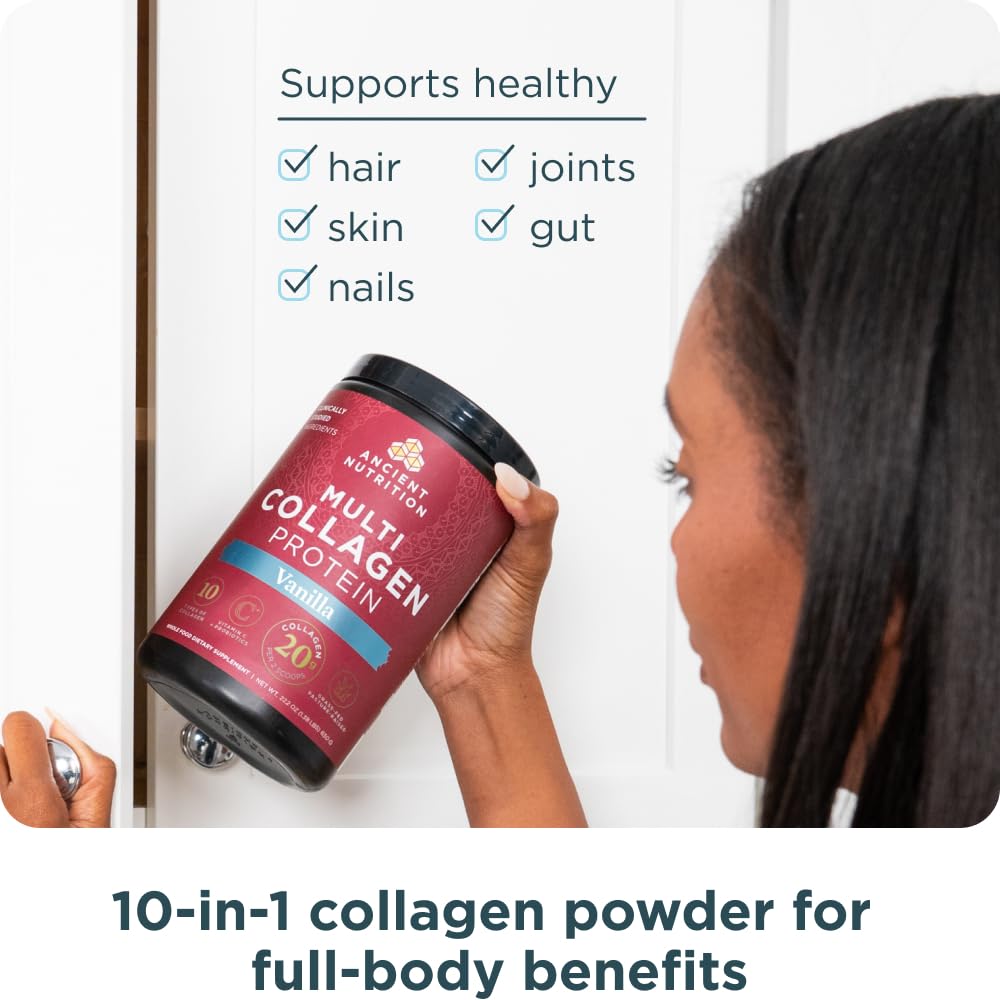 Ancient Nutrition Multi Collagen Protein Powder Vanilla in a cup