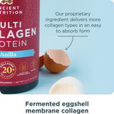Ancient Nutrition Multi Collagen Protein Powder Vanilla tub with a spoon