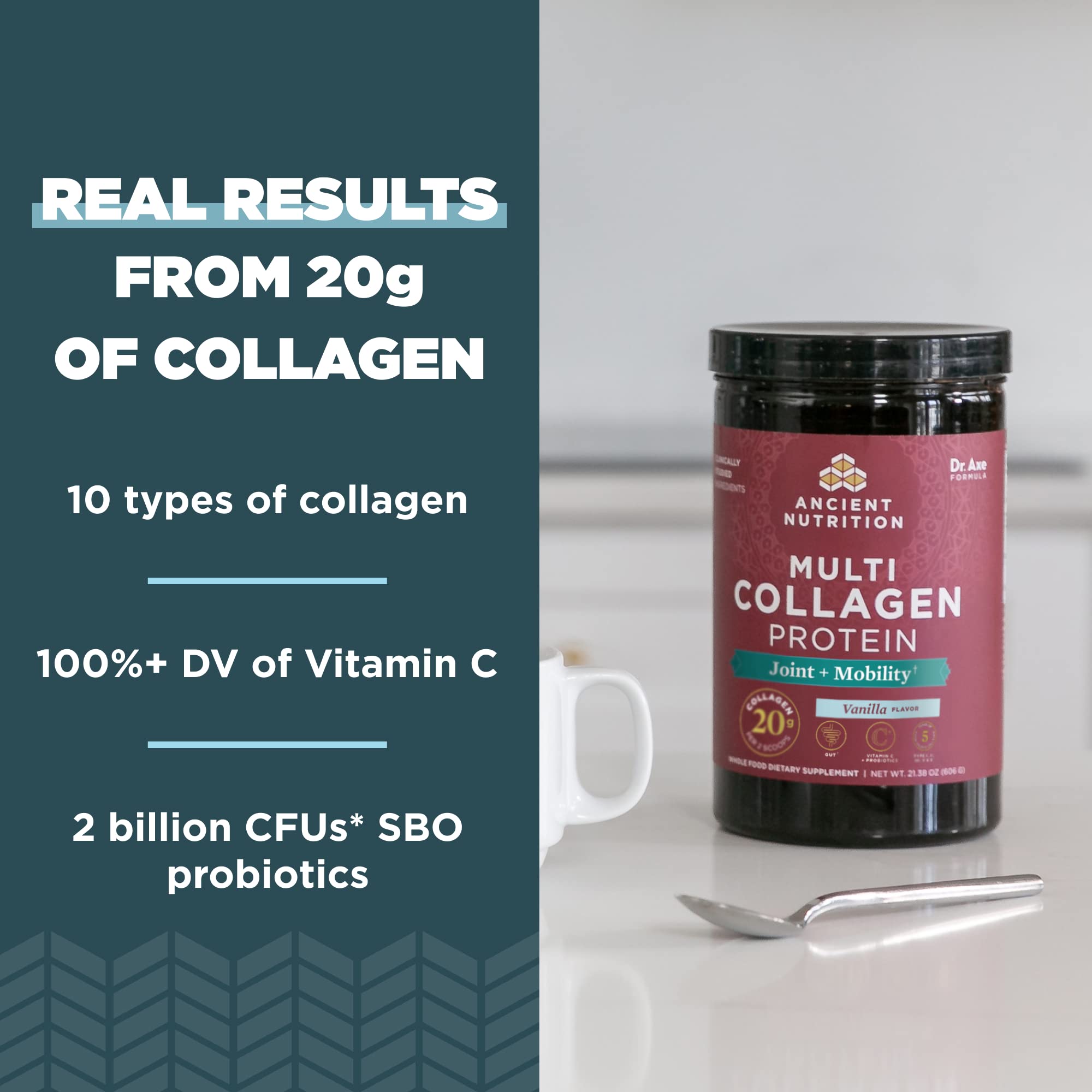 Ancient Nutrition Multi Collagen Protein scoop with powder