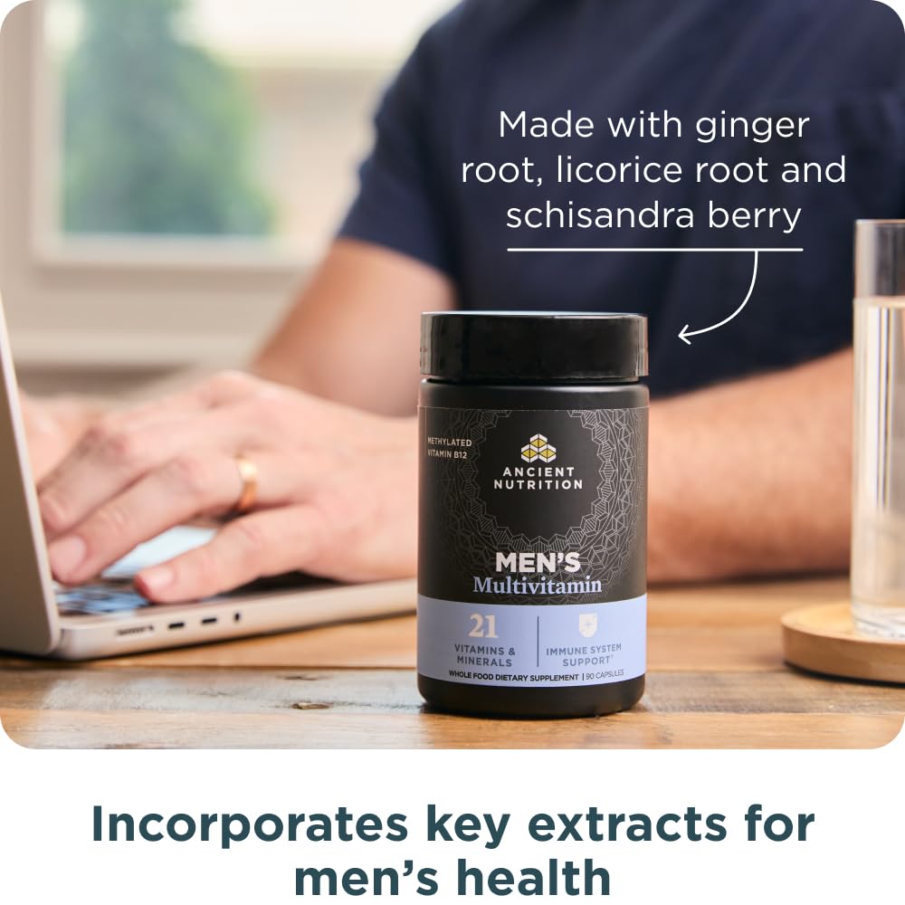 Ancient Nutrition Multivitamins for Men capsules in hand