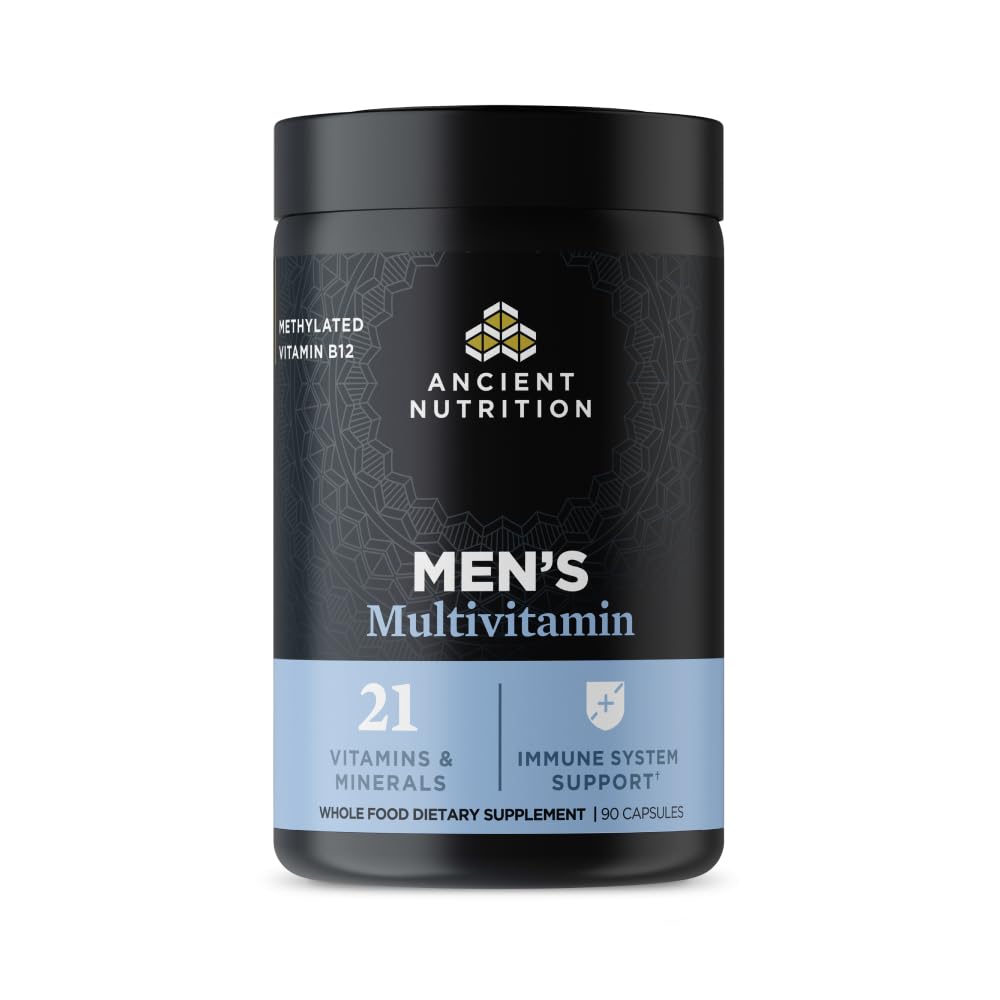 Ancient Nutrition Multivitamins for Men front view with bottle and label