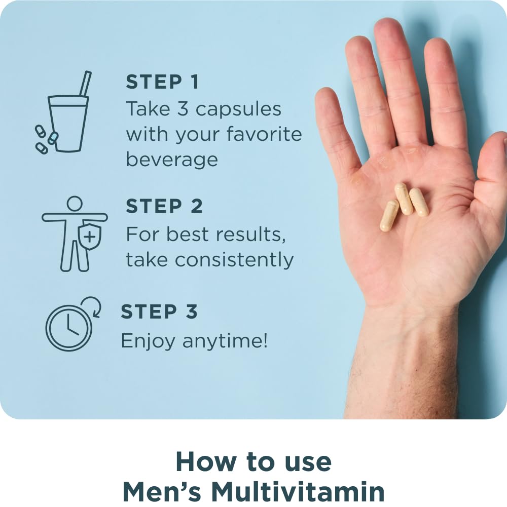 Ancient Nutrition Multivitamins for Men with a glass of water