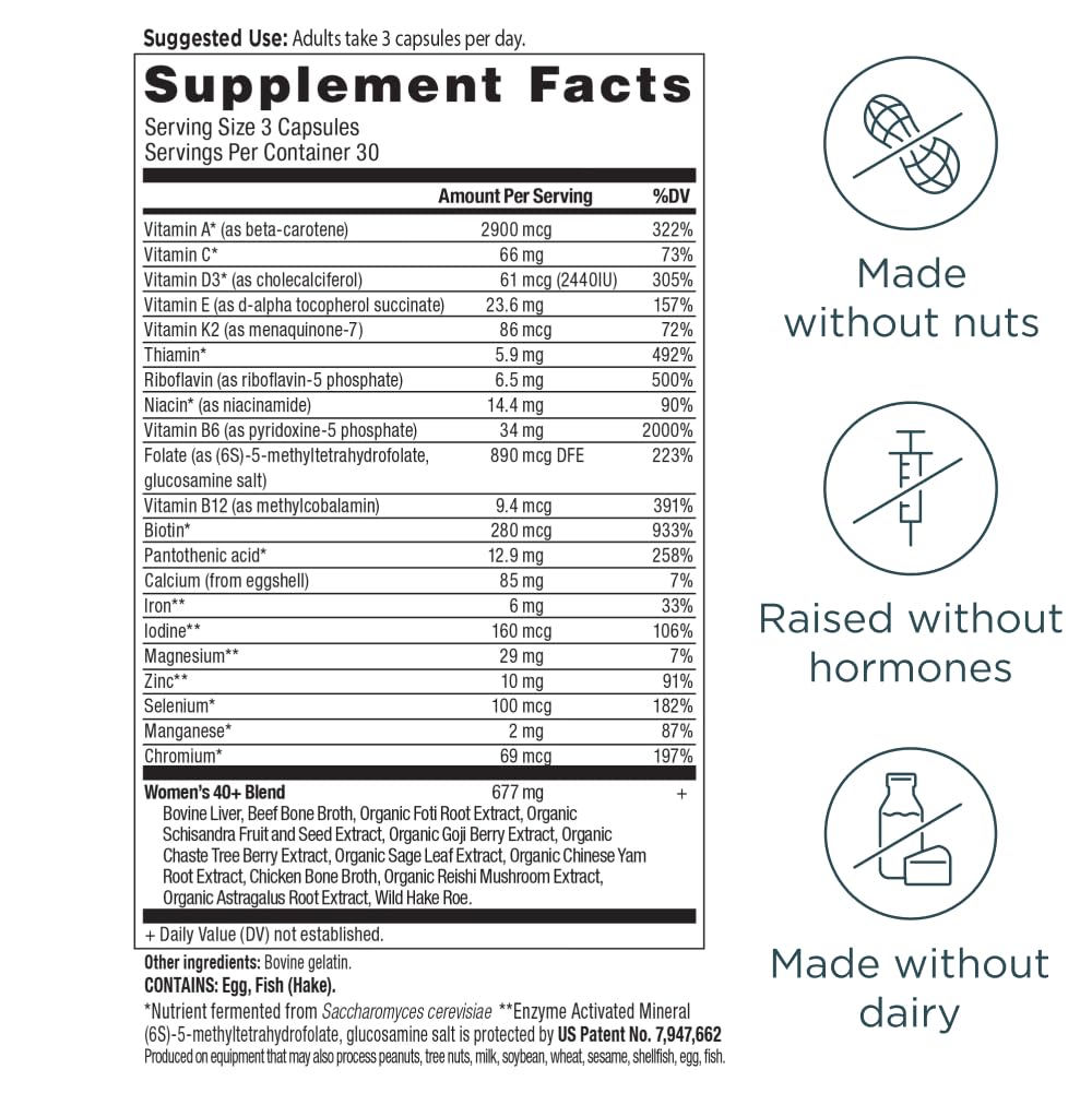 Ancient Nutrition Multivitamins for Women 40+ back view of packaging