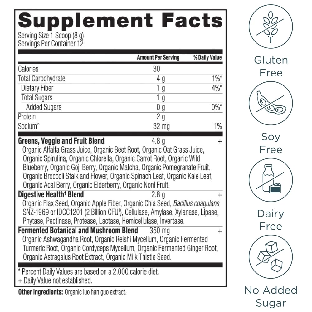 Ancient Nutrition Organic Super Greens Powder ingredients list
