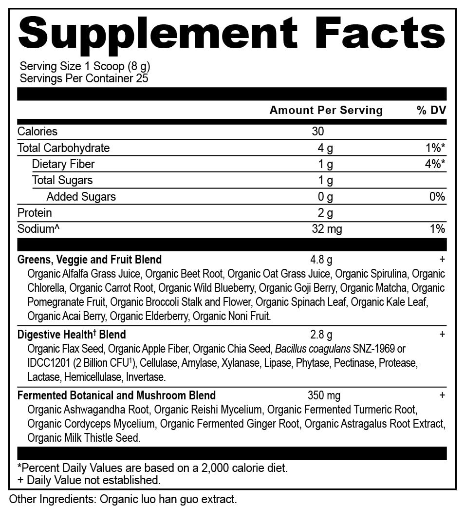 Ancient Nutrition Organic Super Greens Powder packaging details