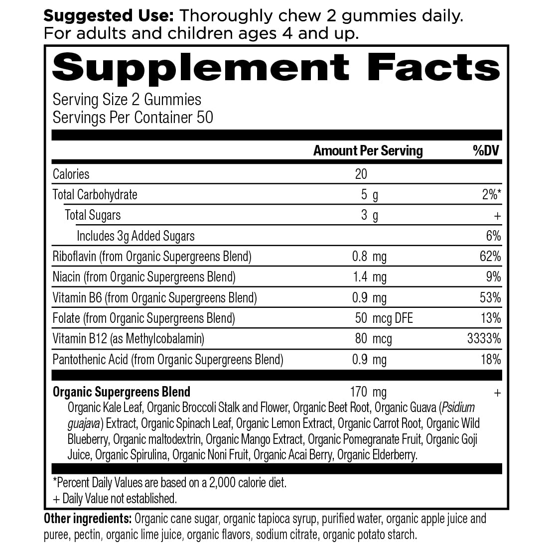 Ancient Nutrition Organic SuperGreens Gummies bottle side view