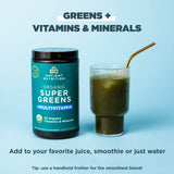Ancient Nutrition Organic SuperGreens + Multivitamin Powder mixed in water