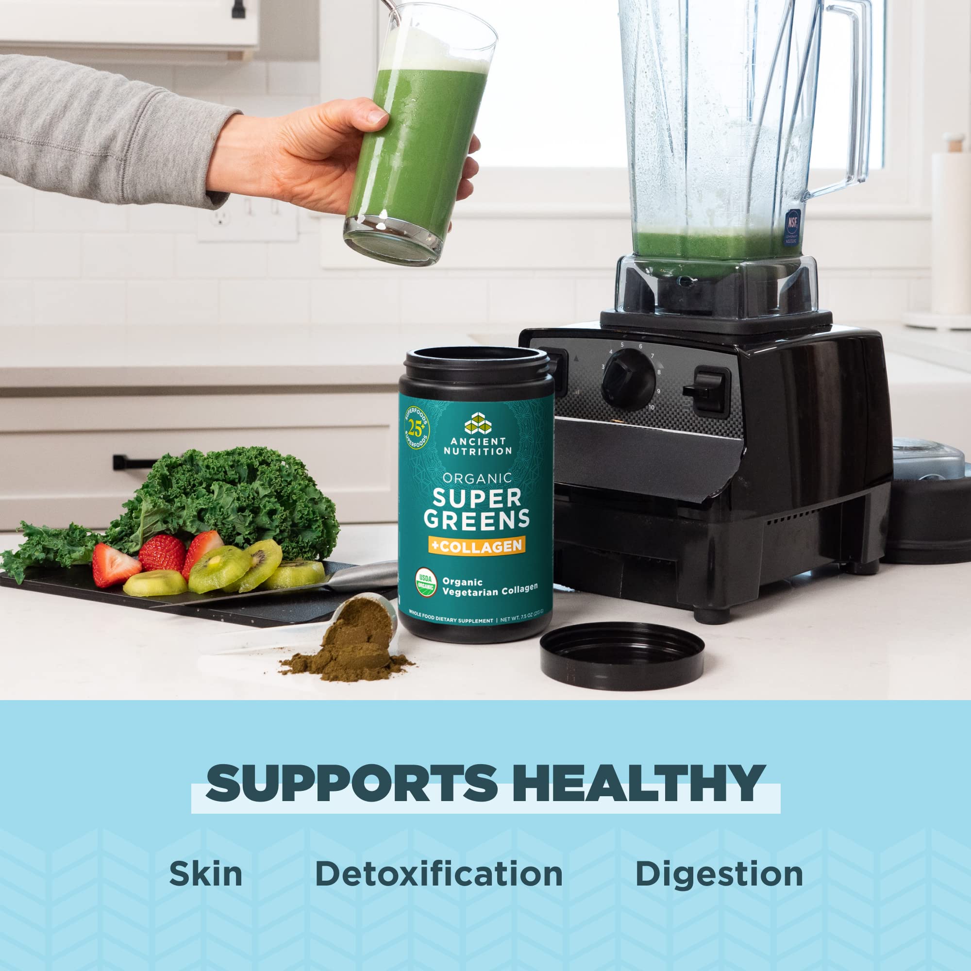 Ancient Nutrition Organic SuperGreens + Organic Collagen ingredients list