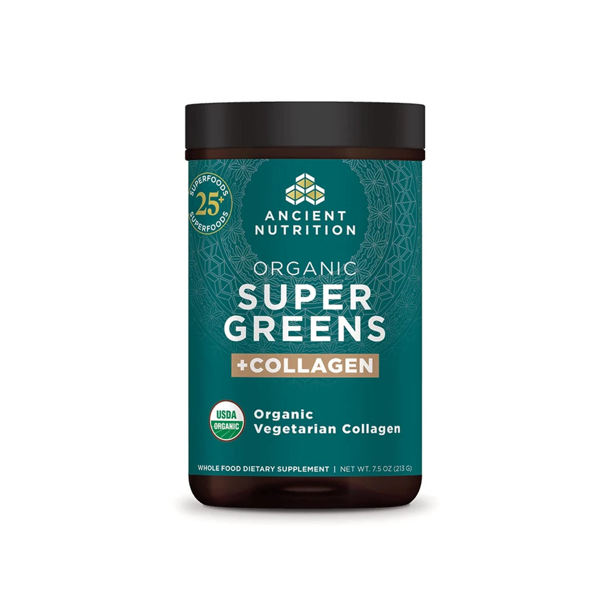 Ancient Nutrition Organic SuperGreens + Organic Collagen tub front view