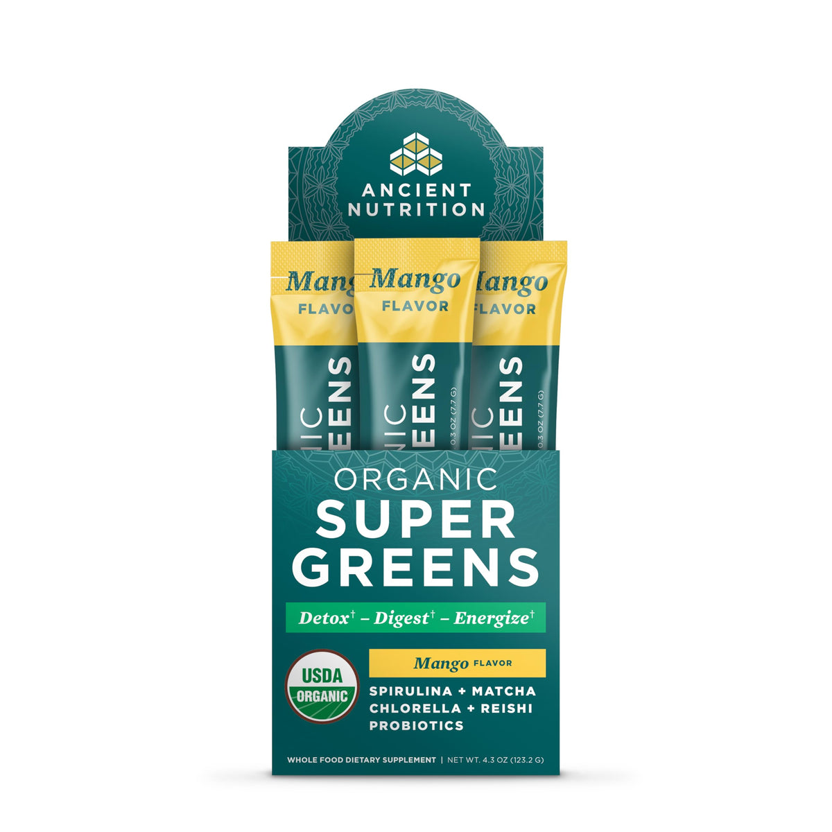 Ancient Nutrition Organic SuperGreens Powder 122g front view
