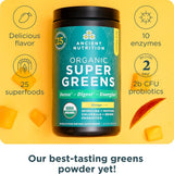 Ancient Nutrition Organic SuperGreens Powder 272g scoop and powder