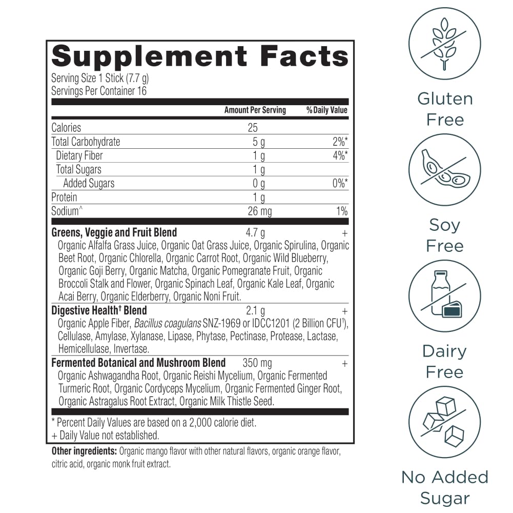 Ancient Nutrition Organic SuperGreens Powder nutritional information