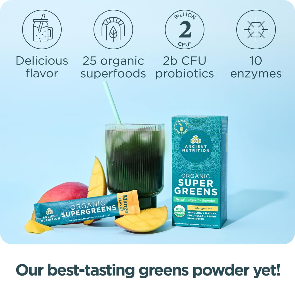 Ancient Nutrition Organic SuperGreens Powder packaging