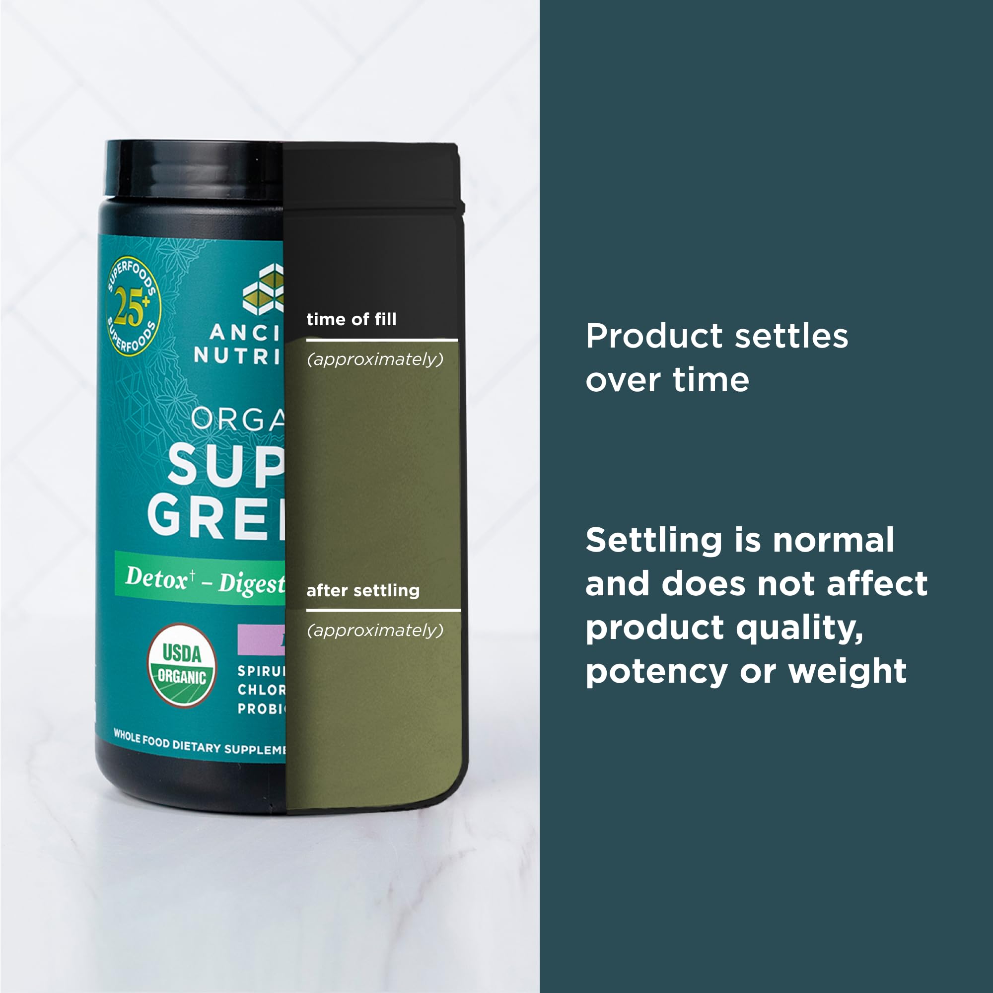 Ancient Nutrition Organic SuperGreens Powder packaging details