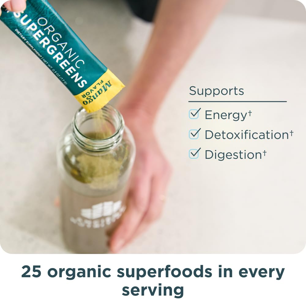 Ancient Nutrition Organic SuperGreens Powder with fresh fruits