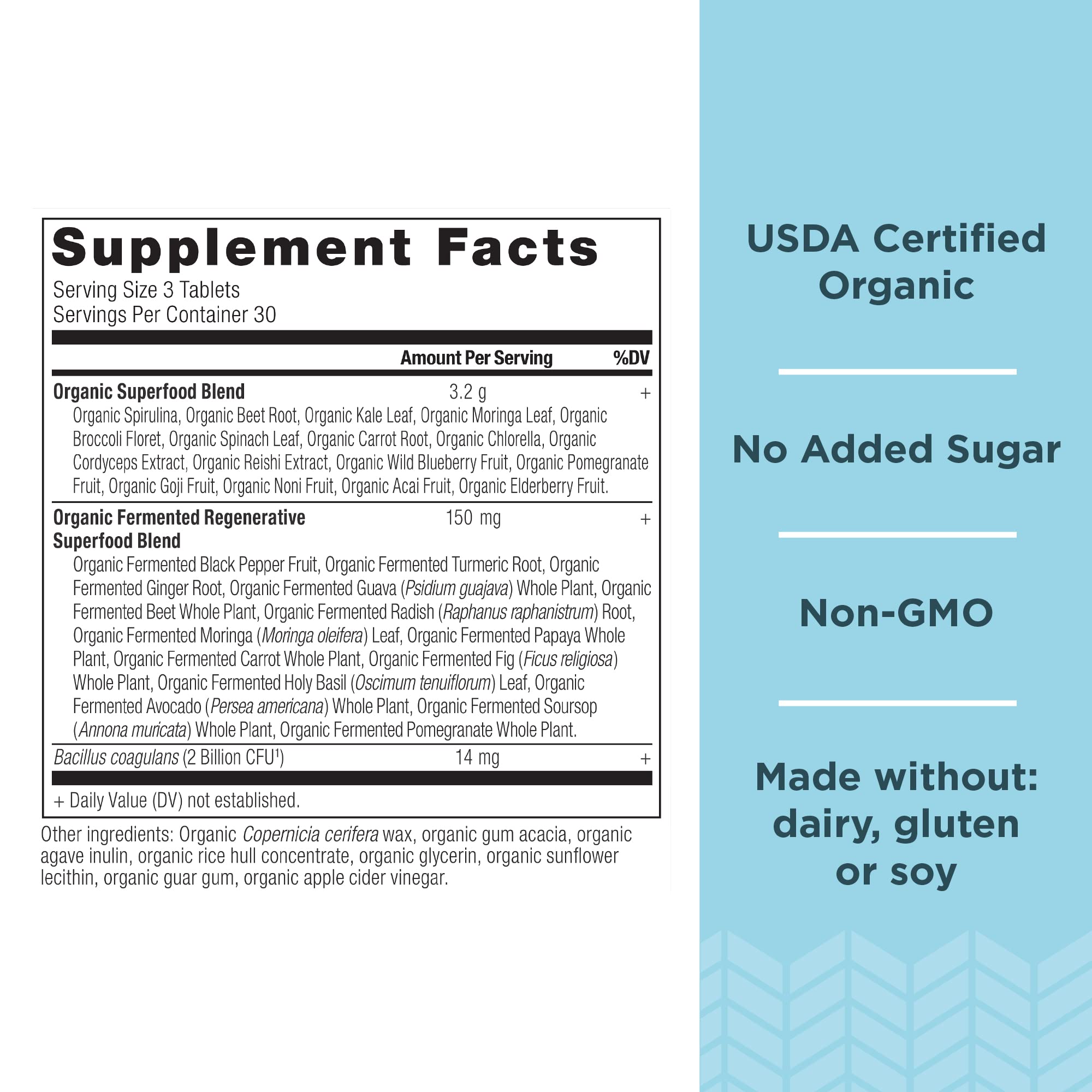 Ancient Nutrition Organic SuperGreens Tablets showing tablet size and shape
