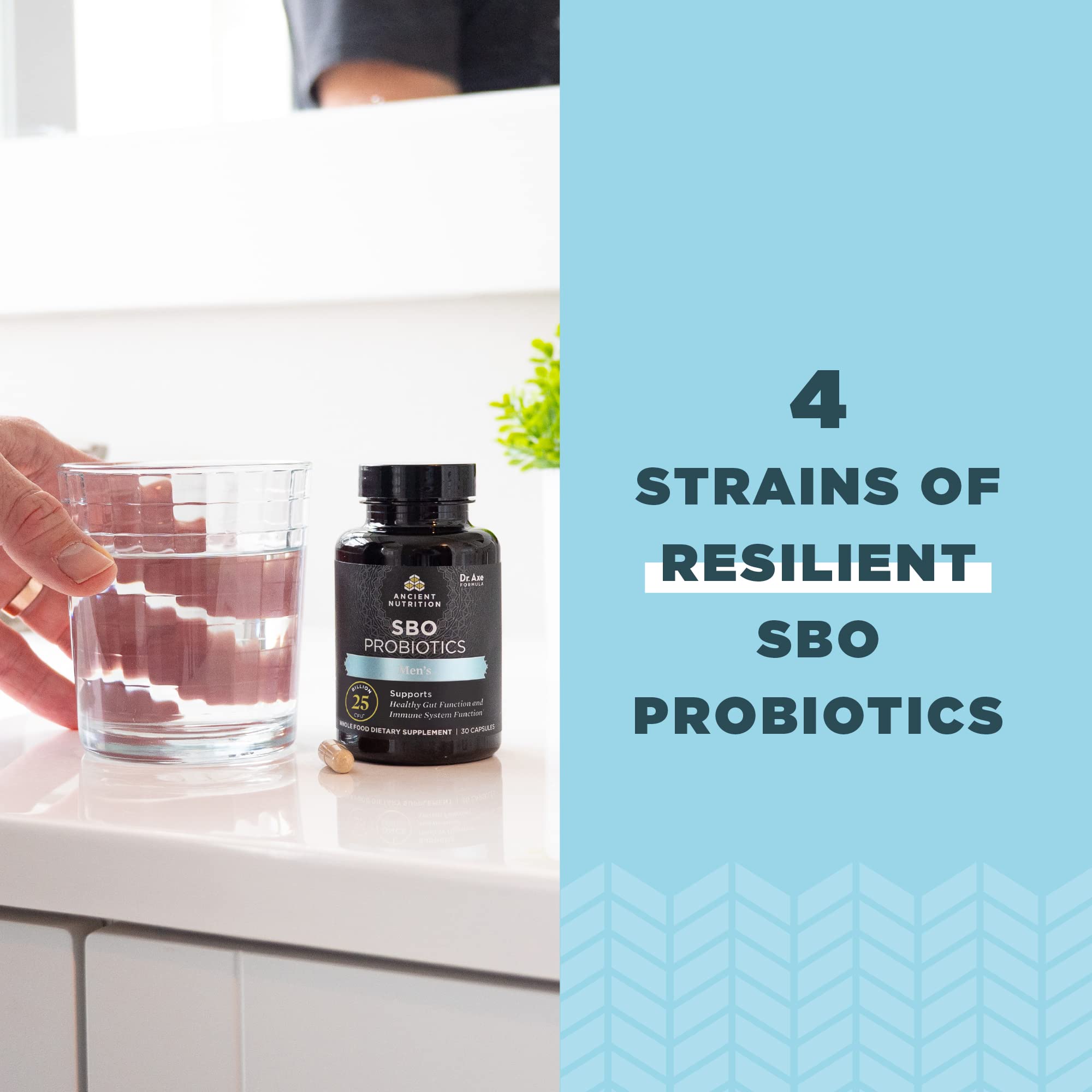 Ancient Nutrition SBO Probiotics Men's bottle with ingredients list