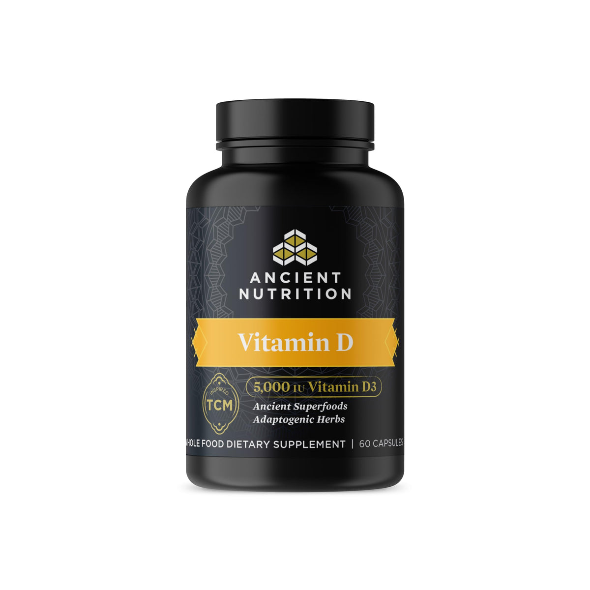 Ancient Nutrition Vitamin D3 Capsules front view with packaging