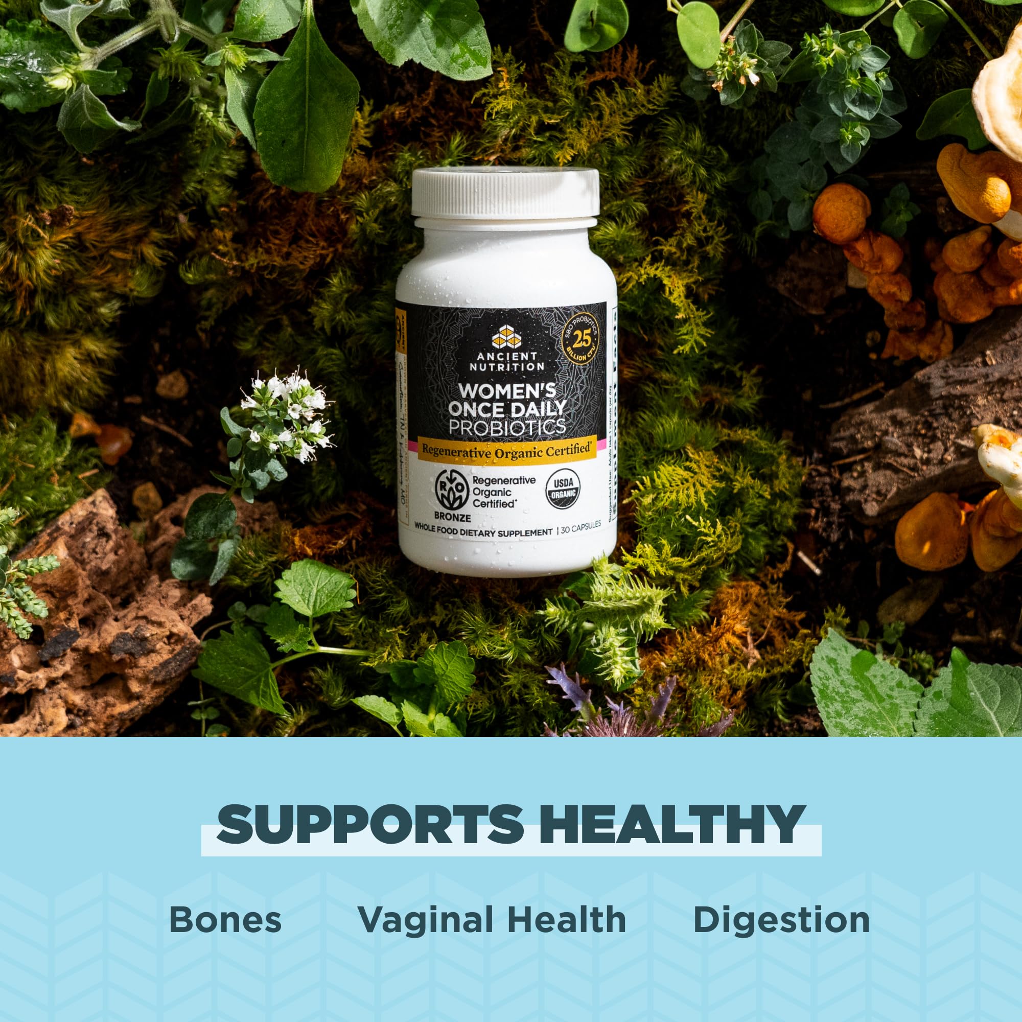 Ancient Nutrition Women's Once Daily Probiotics bottle side view