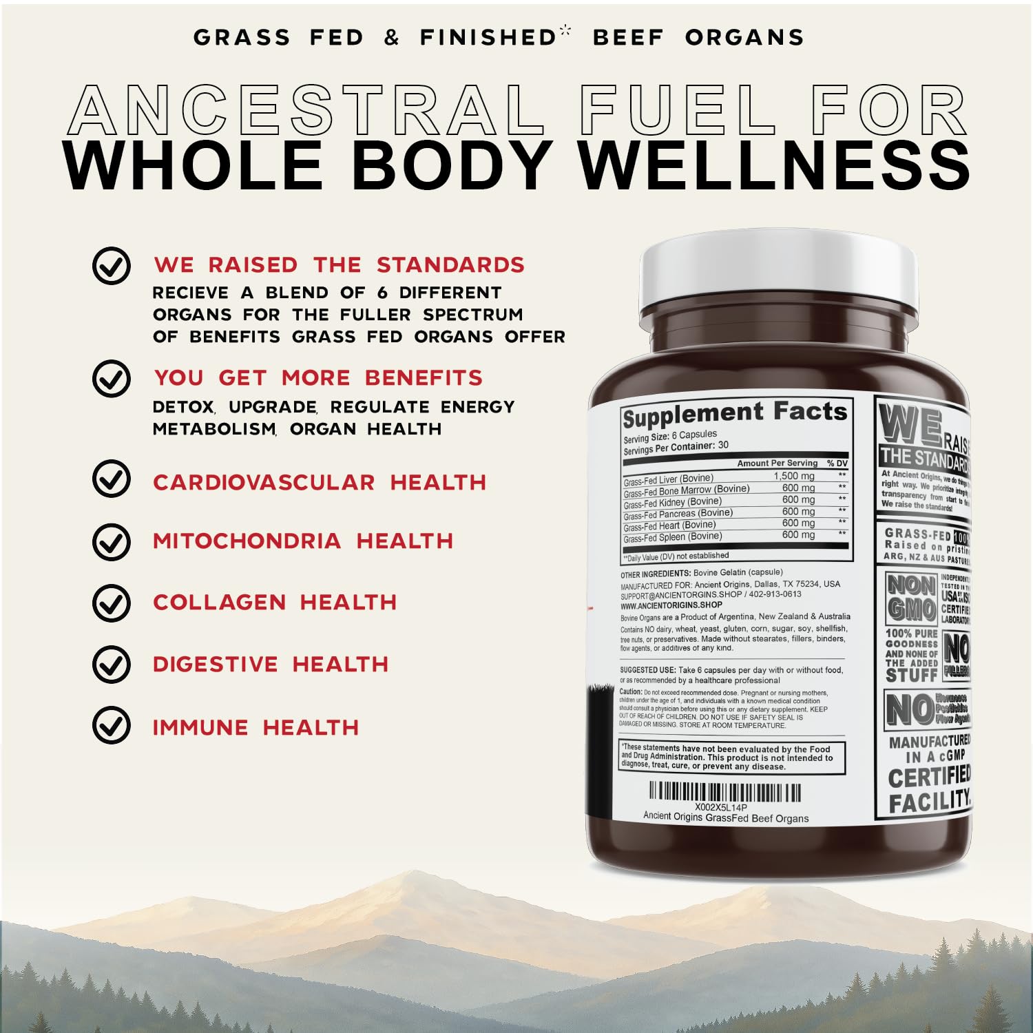 Ancient Origins Beef Organ Supplement 4500mg side view