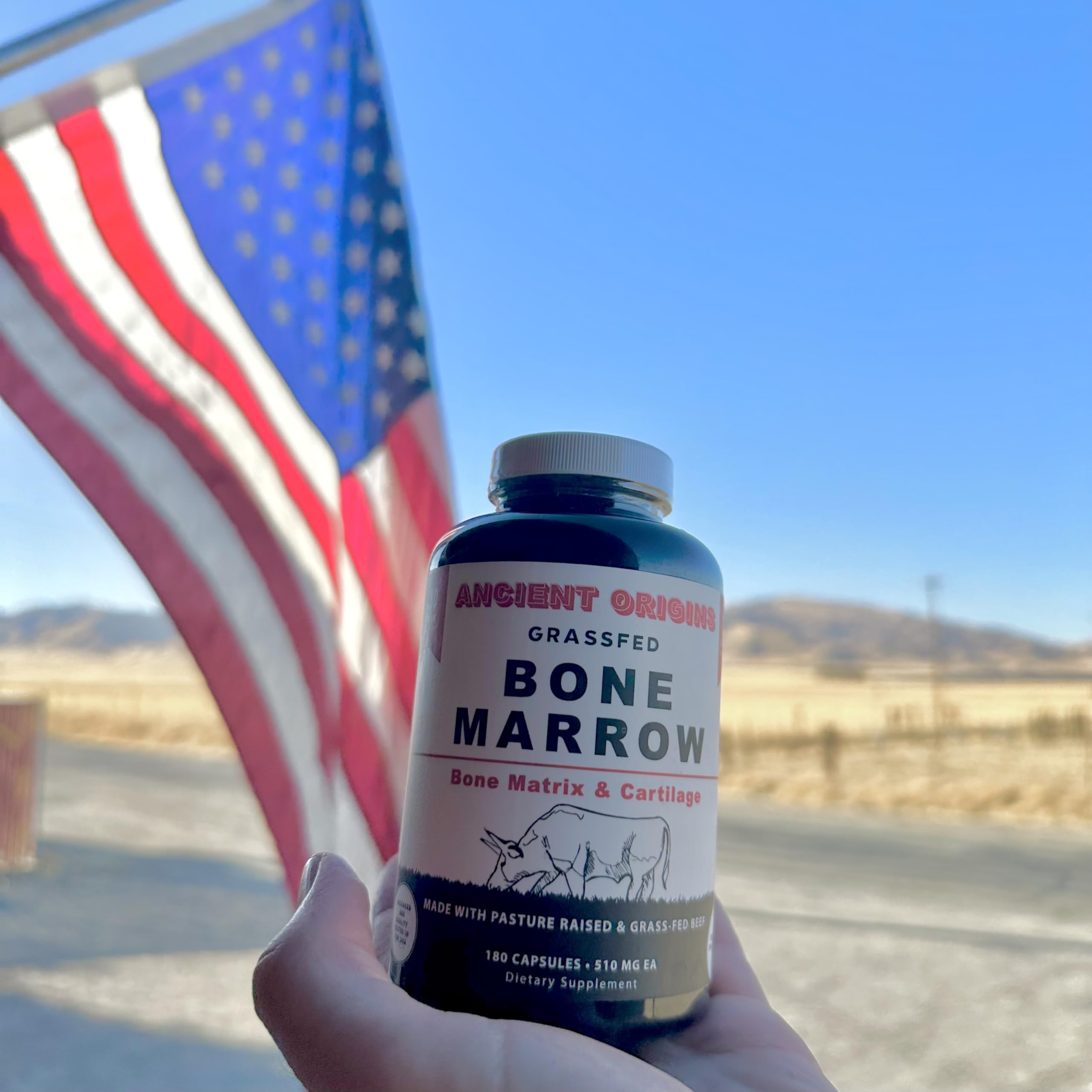 Ancient Origins Bone Marrow Collagen Supplement on a wooden table