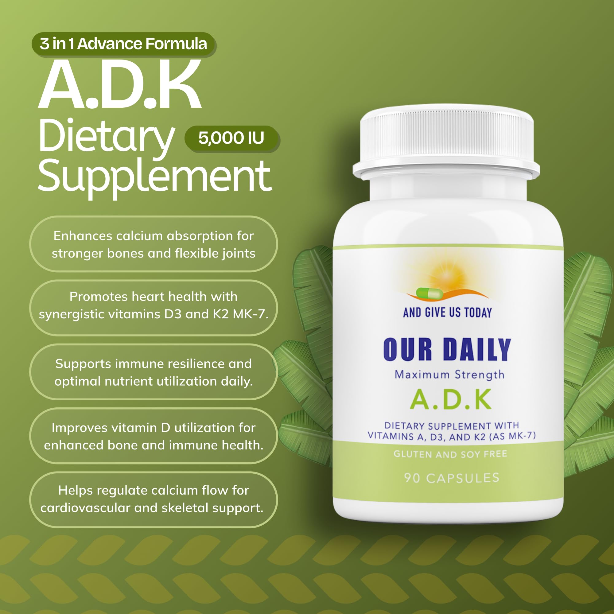 AND GIVE US TODAY OUR DAILY ADK Vitamin Supplement capsules close-up