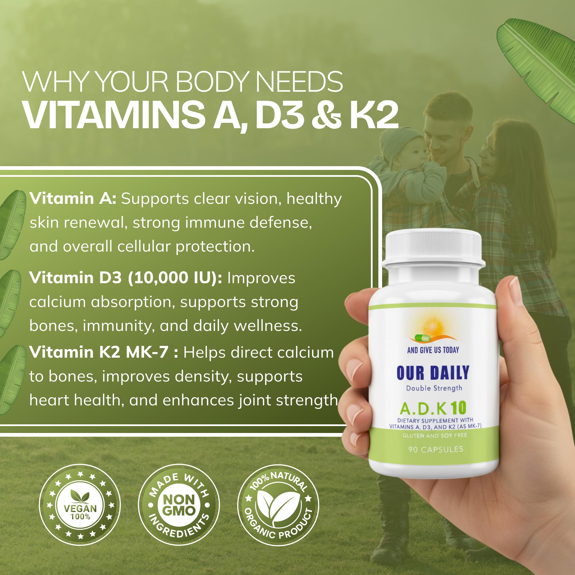 AND GIVE US TODAY OUR DAILY ADK Vitamin Supplement capsules close-up