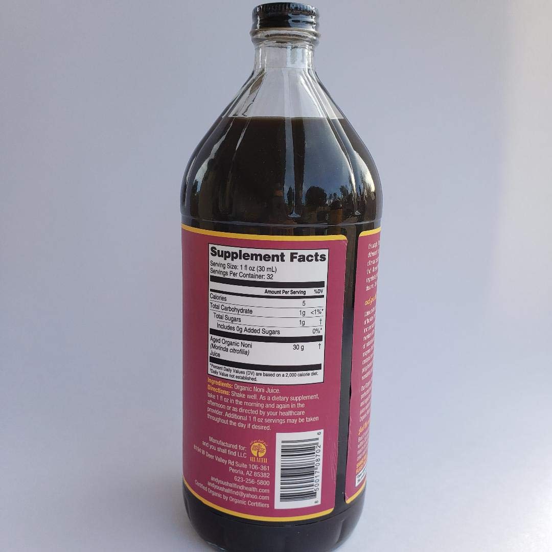 AND YOU SHALL FIND HEALTH Organic Noni Juice 1592g bottle side view