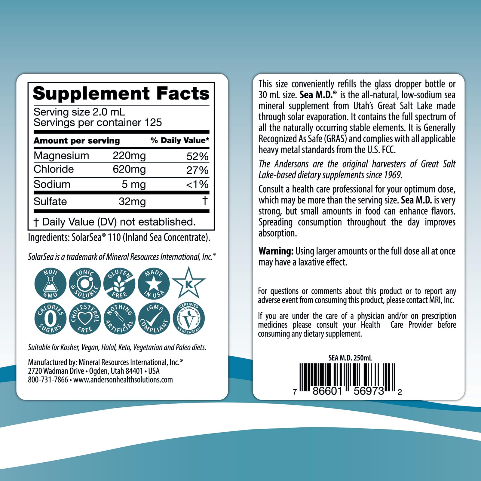 Anderson Sea MD Trace Minerals 381g nutritional information