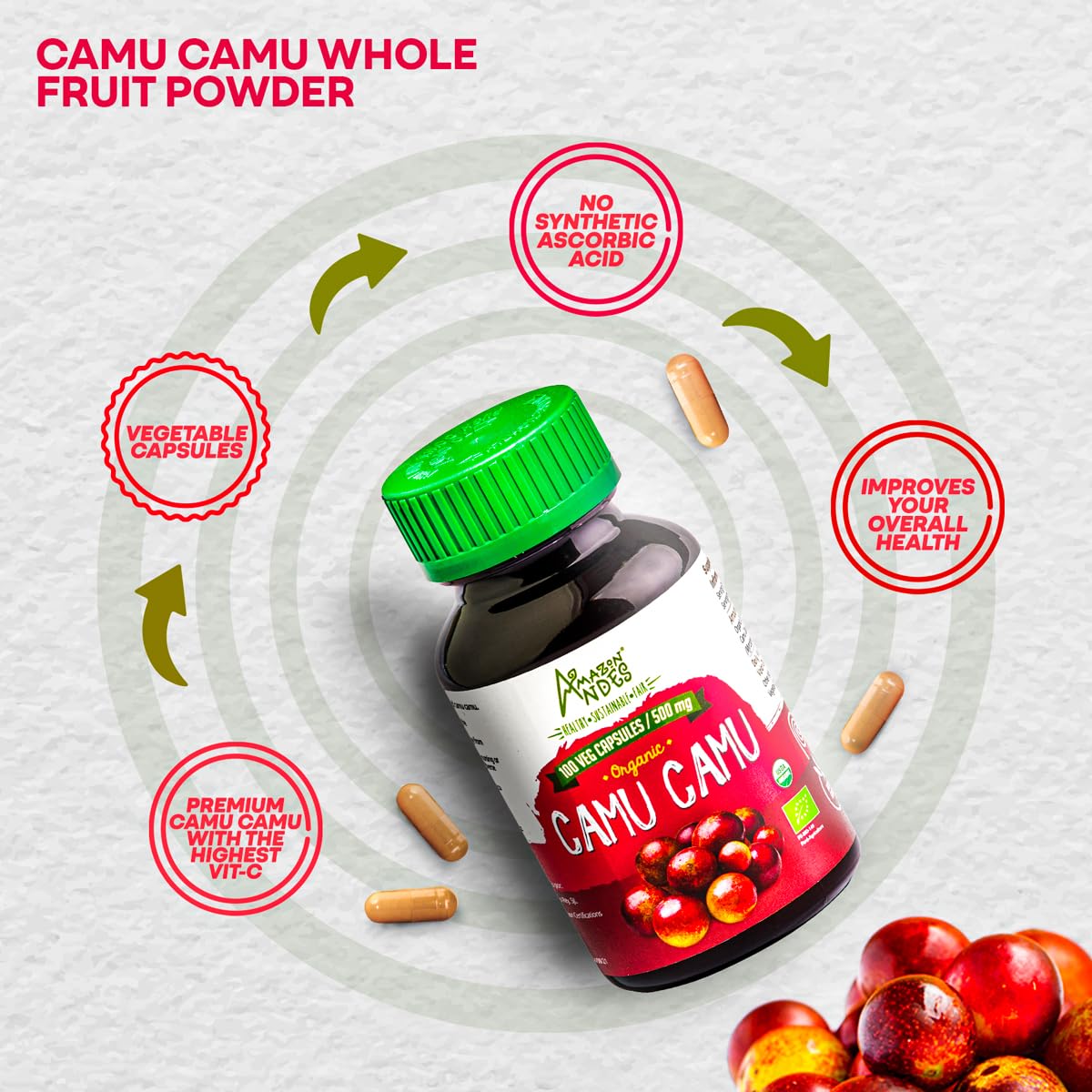 ANDES Camu Camu Vitamin C 500mg capsules close-up