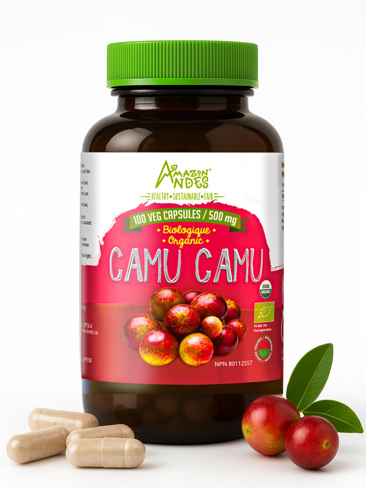 ANDES Camu Camu Vitamin C 500mg capsules front view