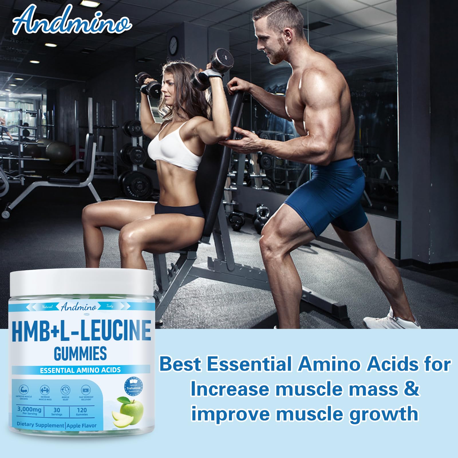 andmino HMB and Leucine Gummies 3000mg in hand