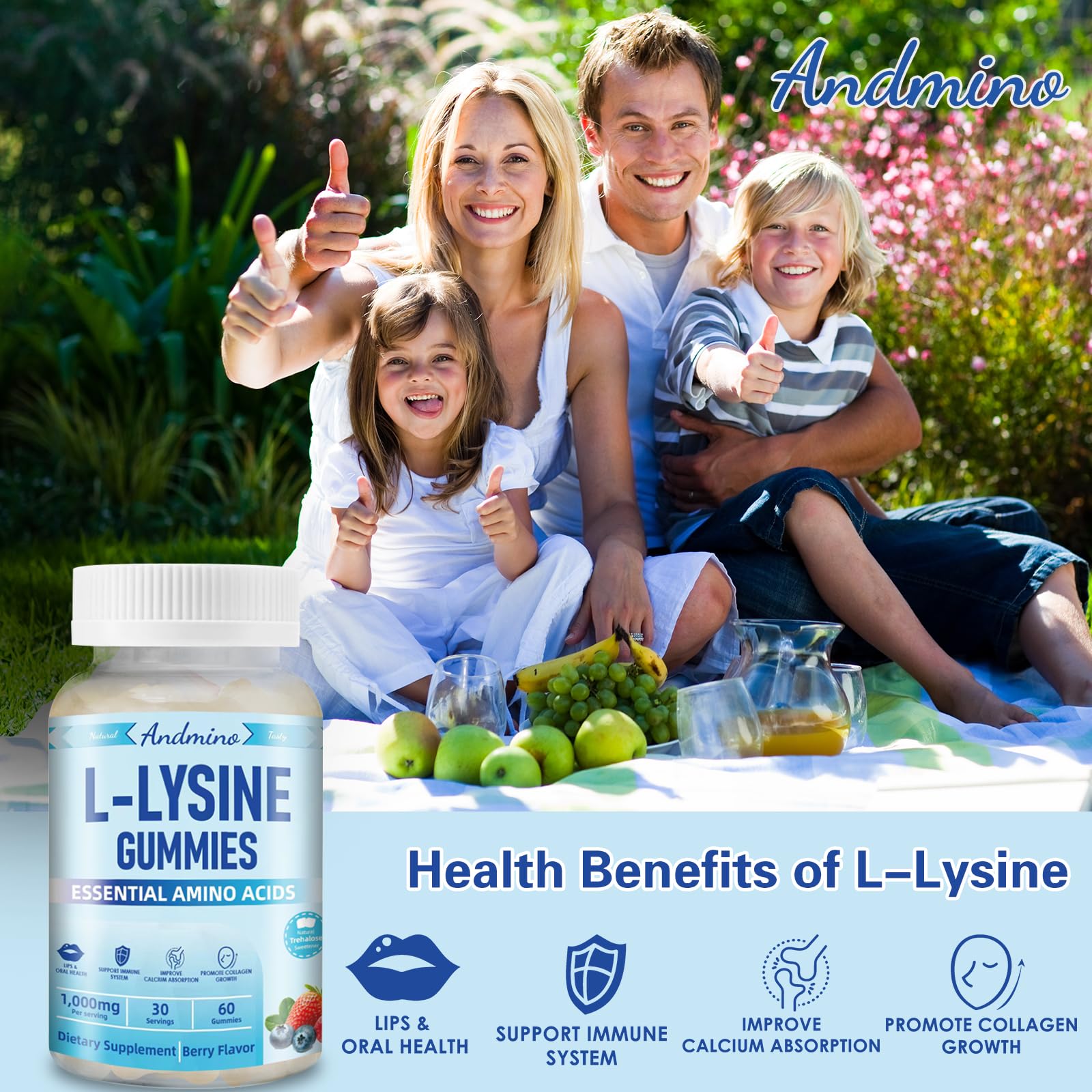 andmino L-Lysine Gummies 1000mg side view